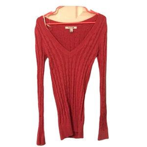 Salmon Ribbed V-Neck Sweater